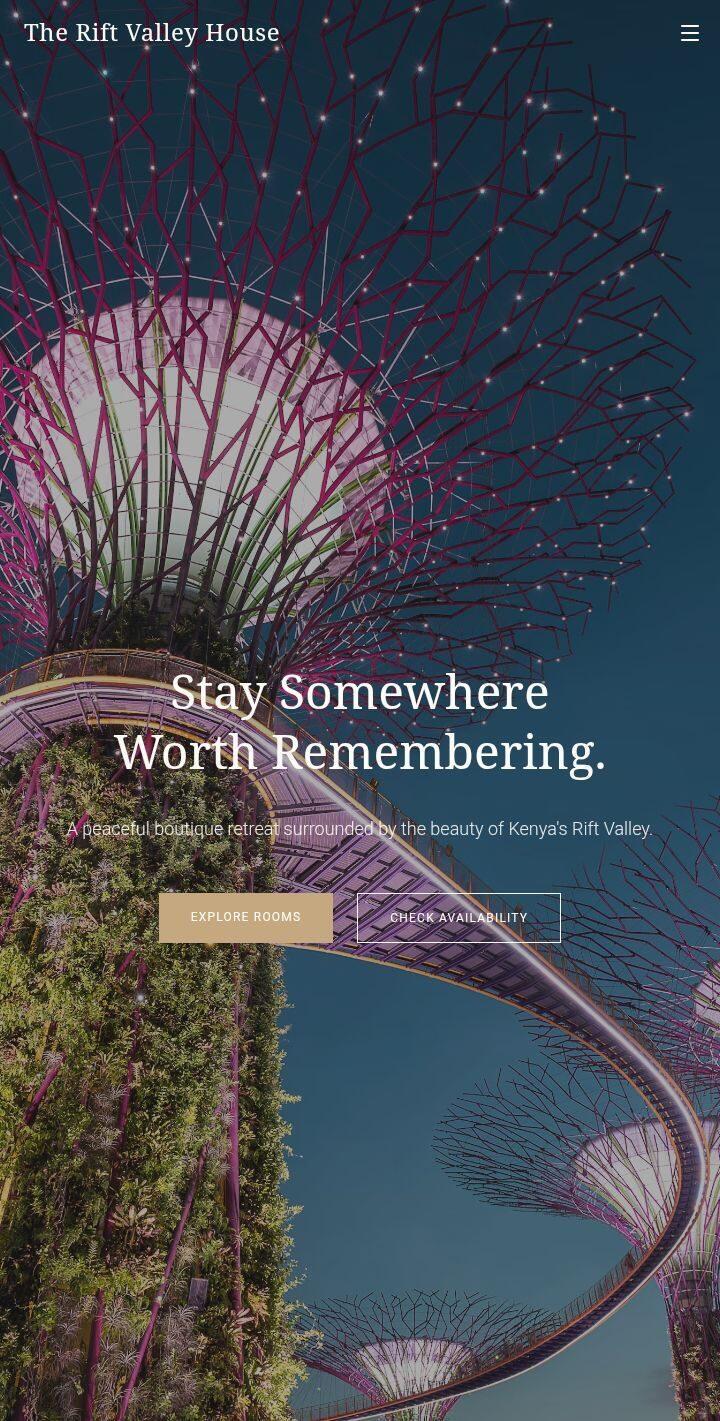 Mobile homepage of the Rift Valley House website